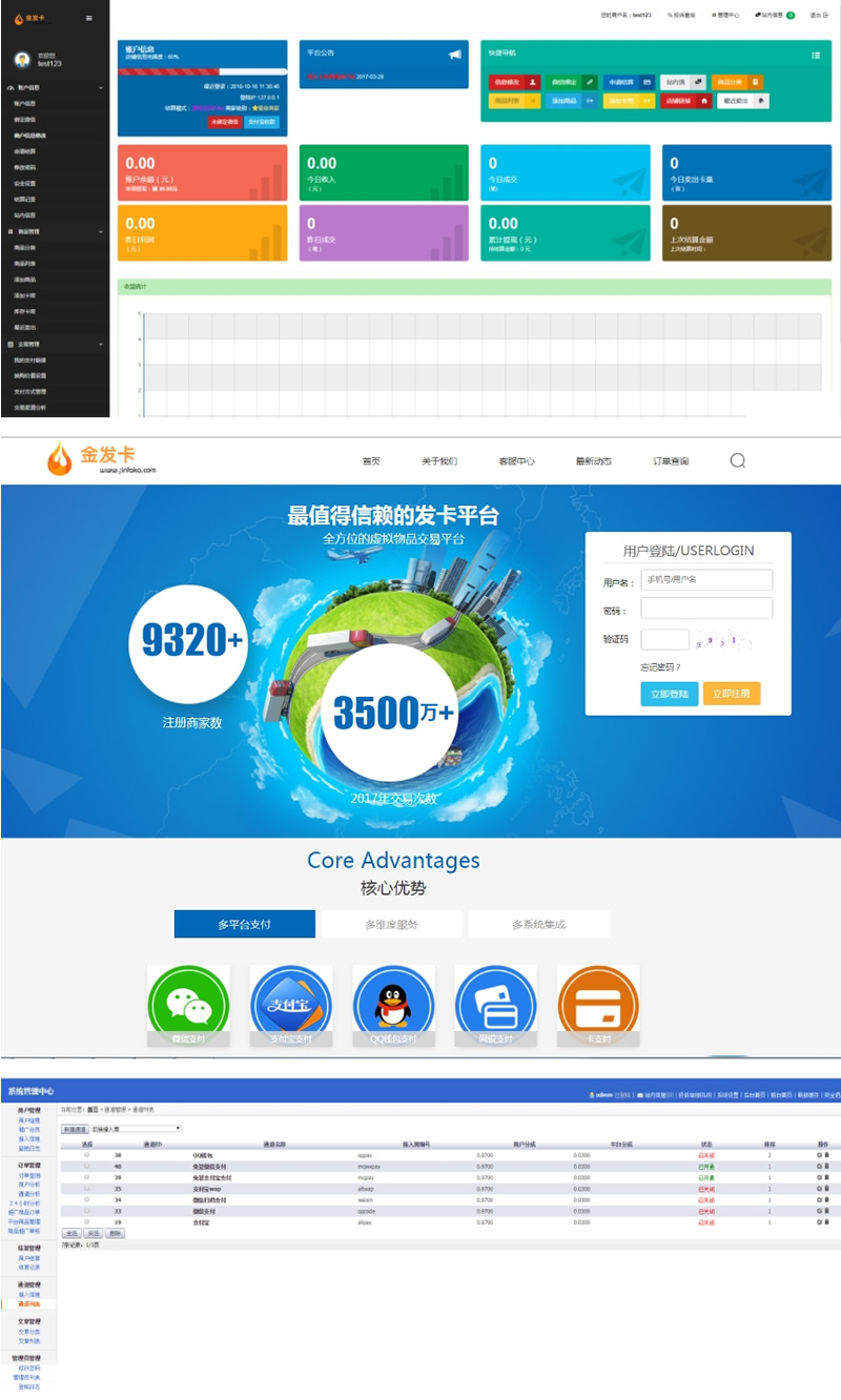 金发卡企业级发卡平台源码界面友好支付通道齐全运营级发卡平台源码