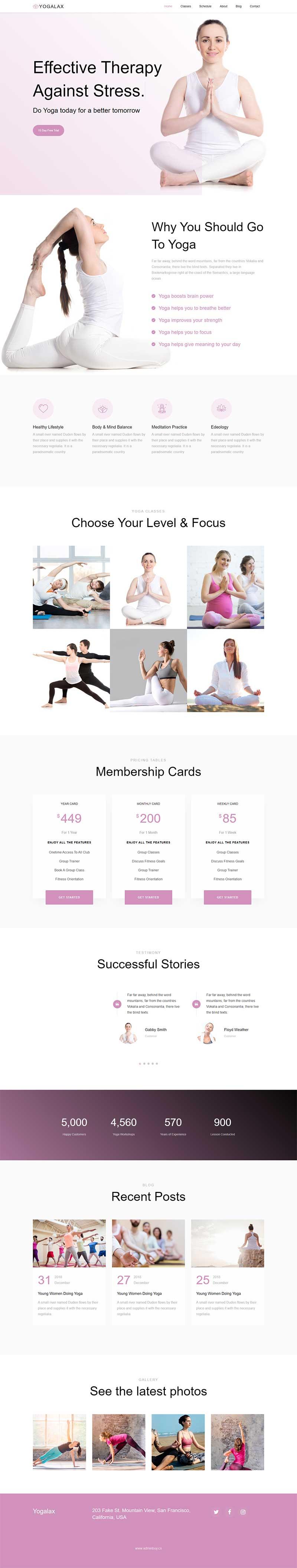 粉色的健身瑜伽类Bootstrap网站模板